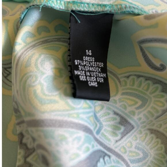 AGB Womens Dress 14 Teal‎ Floral Paisley Fit Flare Mid Length Boho Retro Mod - Picture 10 of 13